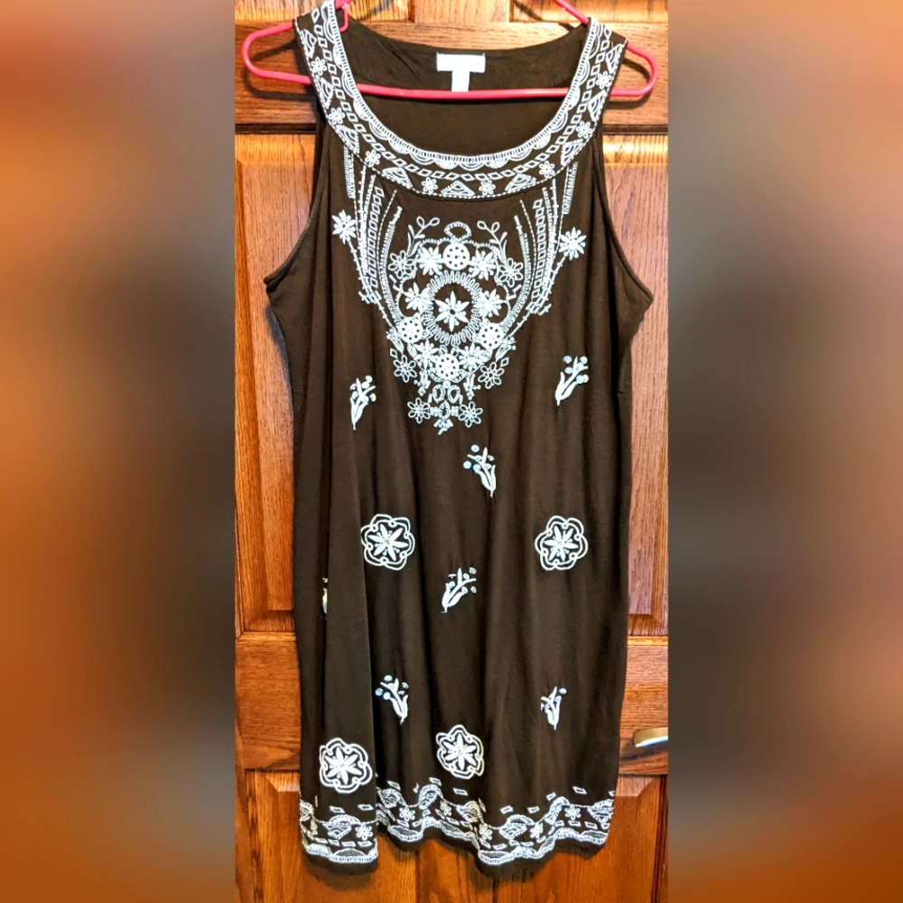 Charter Club Sleeveless Knit Dress w/ extensive embroidery and beading - Size L